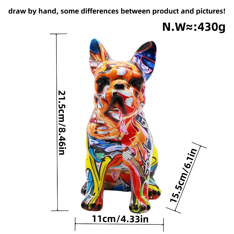 Graffiti colorati Bulldog francese Statua in resina Famiglia Soggiorno Caffetteria Tavolo da pranzo Decorazione Regalo per appassionati di animali 21 cm