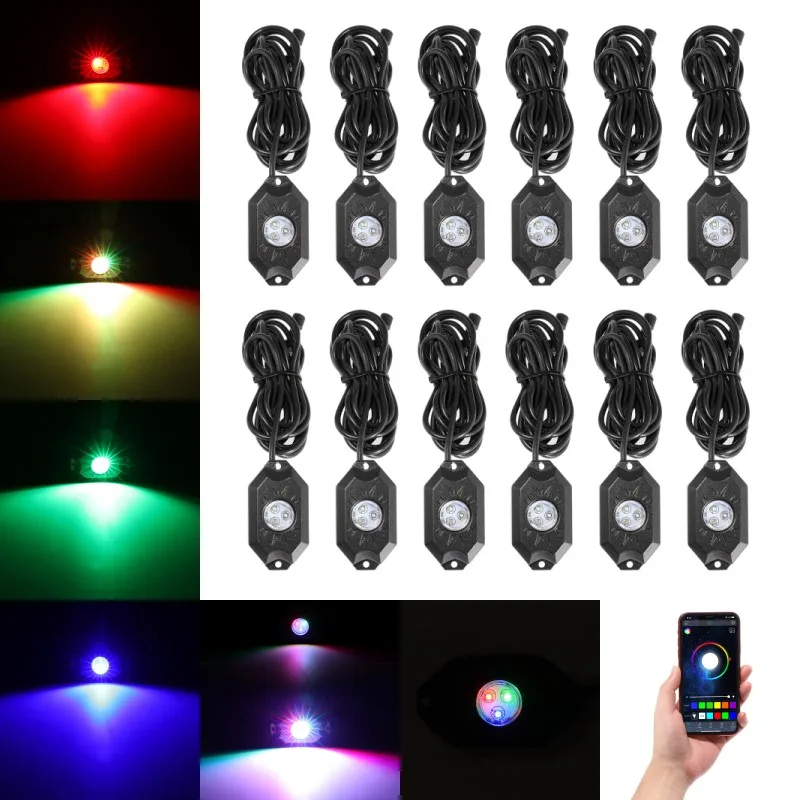 12 x LED Rock Lights with Wire Connector LED Rock Lights APP Remote Control Neon Underglow Lighting Kit for Jeep Off Road SUV