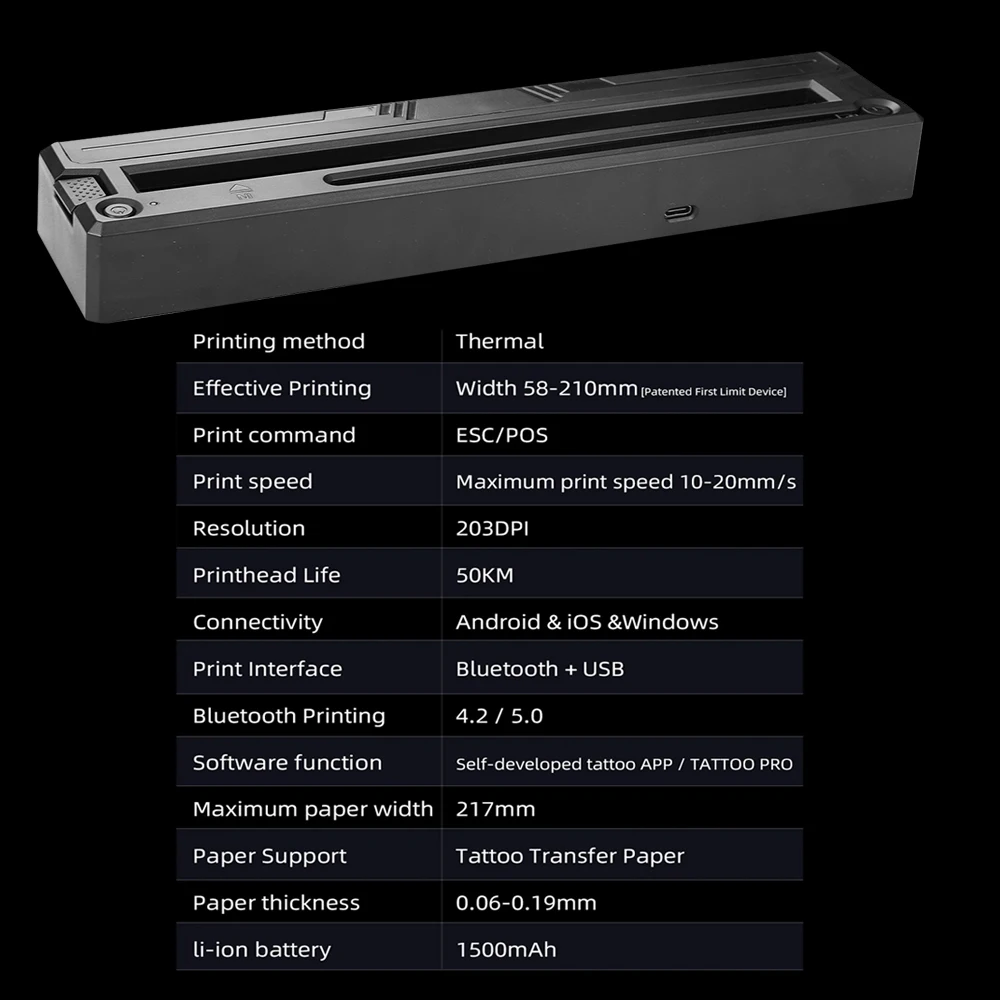 آلة نقل حراري لاستنسل الوشم اللاسلكي مع 10 ورق نقل متوافق مع الهواتف الذكية والكمبيوتر الشخصي #4