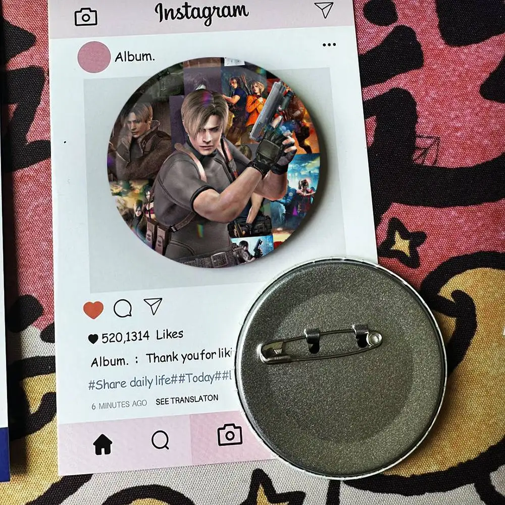 Game R-Resident E-Evil Requiem Leon Laser Badge Creative Pins Brooch for Bag Clothes Hat Decor Gifts Fans Collect