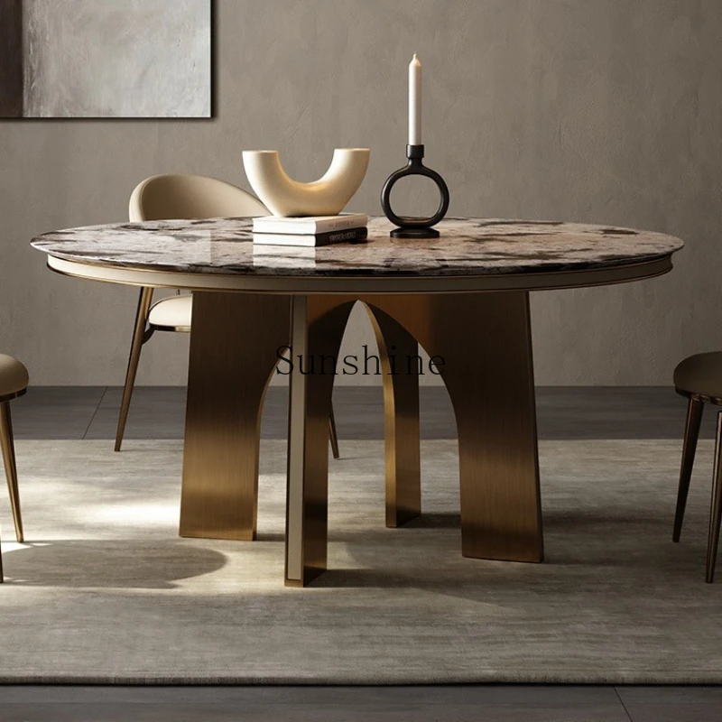 

Large apartment villa restaurant large round table Italian minimalist natural luxury stone light luxury dining table
