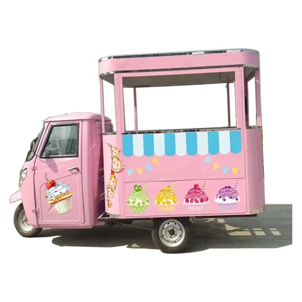 Usa Pink Electric Food Truck with Full Kitchen for Sale Motorcycle Gelato Ice Cream Cart with Freezer Wedding Mobile Coffee Bar