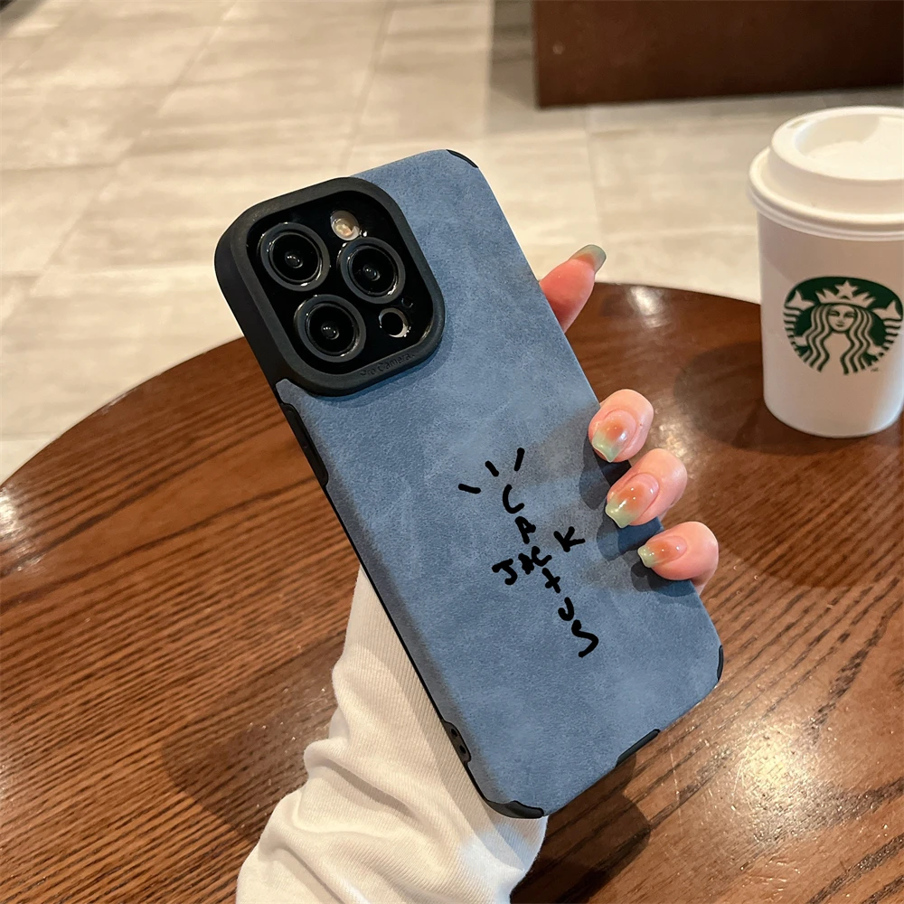 

New Luxury suede Travis Soft leather Silicone Phone Case for iPhone 16 15 14 13 12 11 14 Pro Max XS XR 14 Plus X Anti-fur Cover