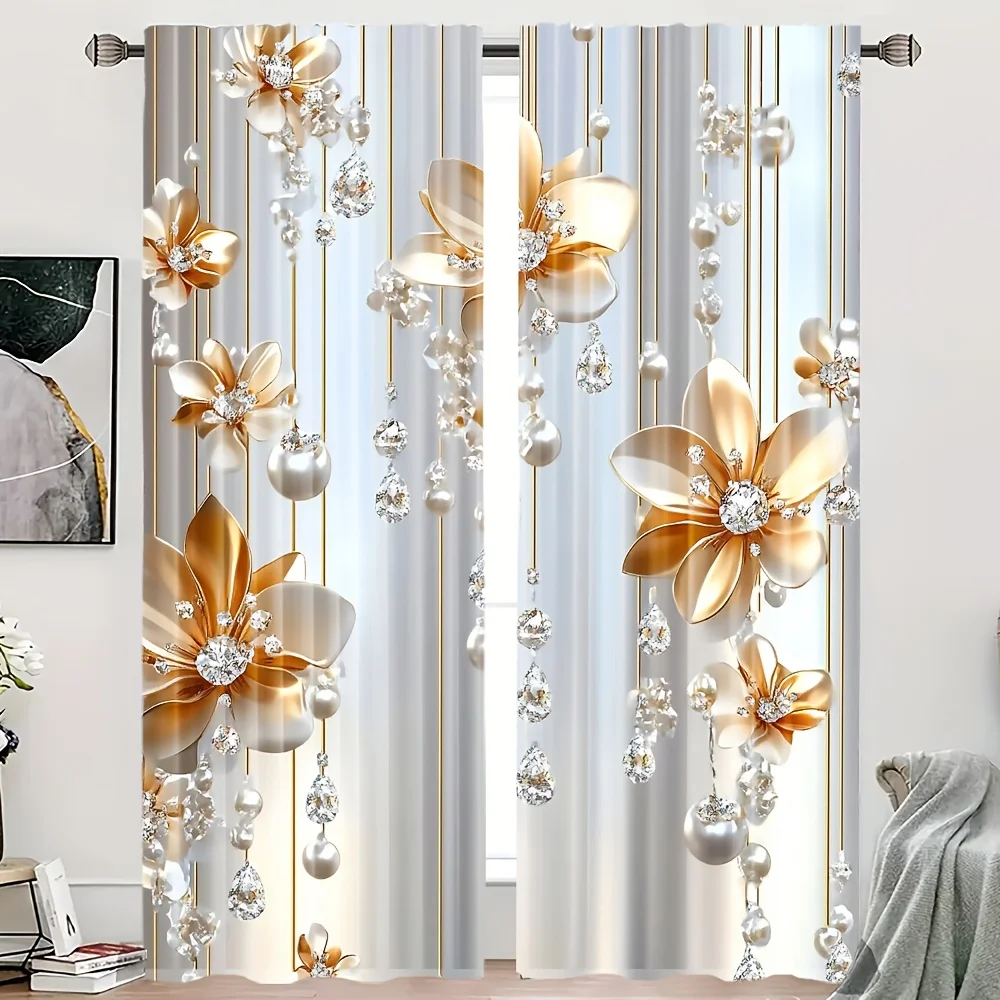 

2 шт. винтажные элегантные плотные шторы с цветочным принтом – можно стирать в машине полиэстер для кухни, гостиной и спальни