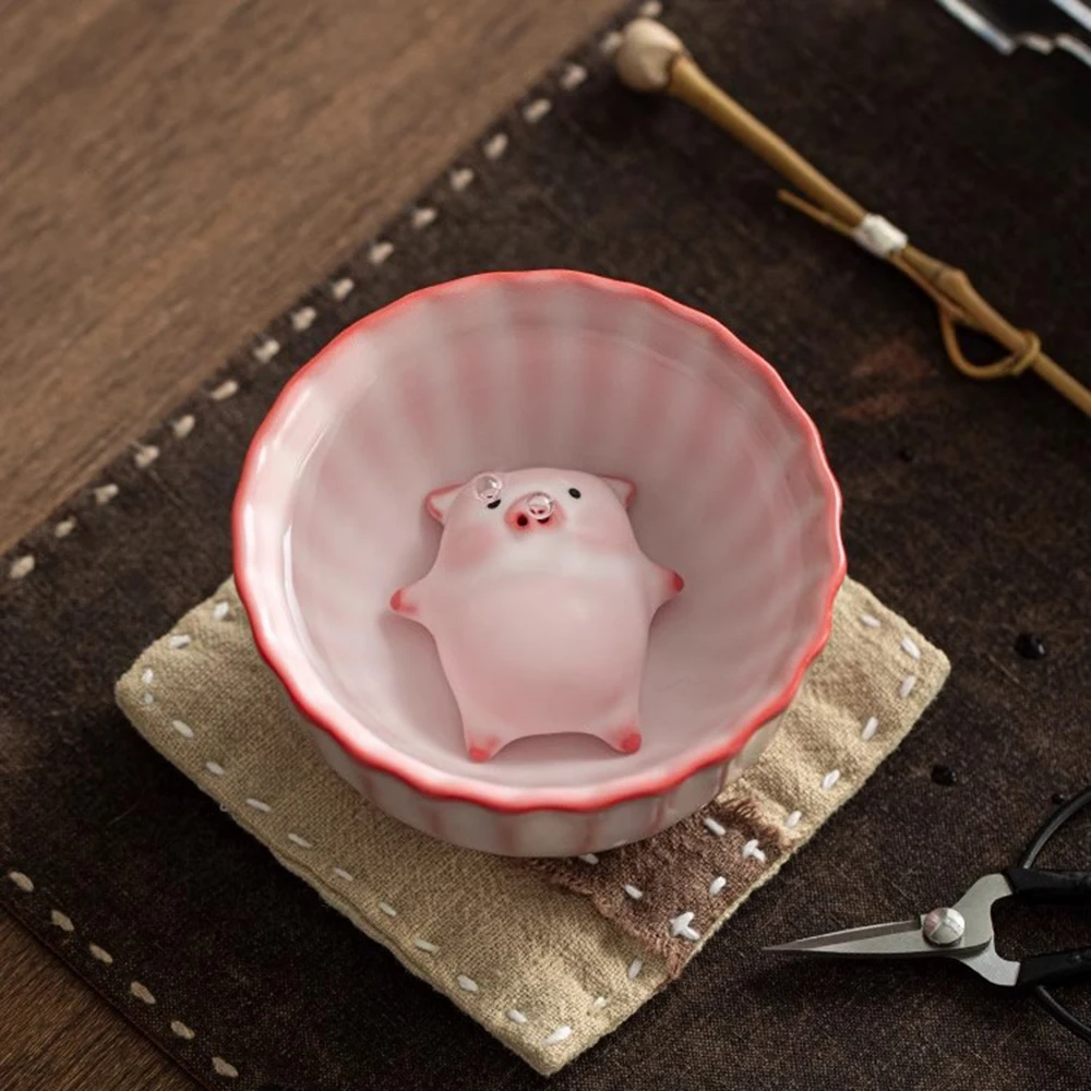 Cartoon Ceramic Tea Cup Pet Little Pig Spit Bubbles Under Bottom Funny Teacup Procelain Incense Water Cups Mug Cute Pig Tea Pet