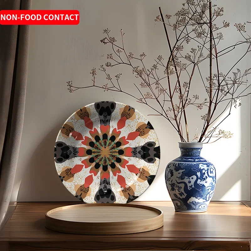 1pc Hand-Painted Floral Ceramic Decorative Plate - Vibrant Round Art Piece with Mandala-Inspired Design, Non-Food Contact Home
