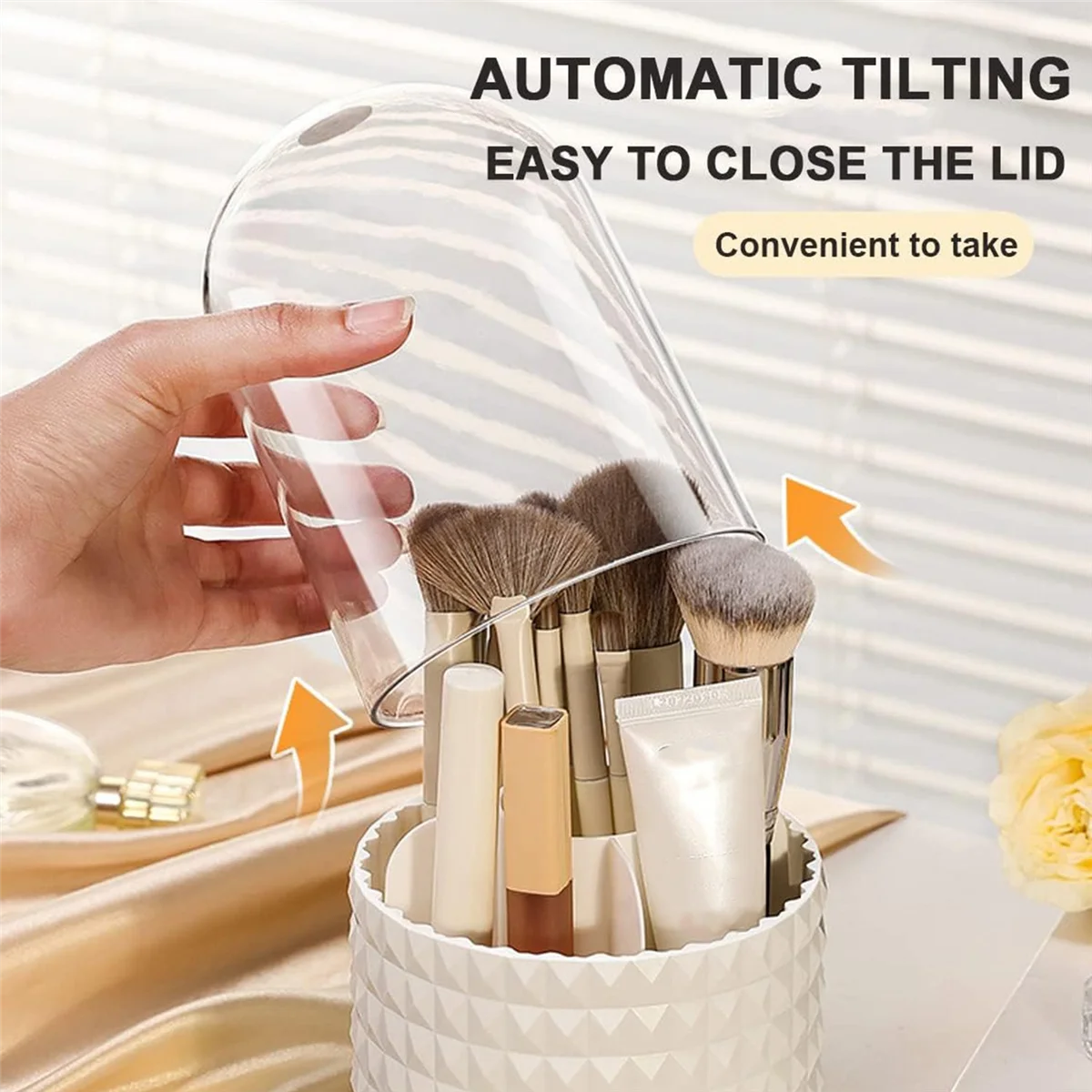 Porta pennelli per trucco, portaoggetti per trucco antipolvere e impermeabile - Organizer per pennelli per trucco cosmetico ruotabile a 360 gradi