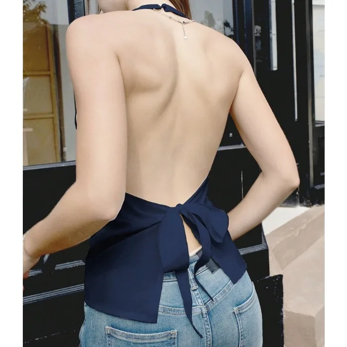 エレガントなタンクトップ女性ストリートファッショナブルなノット無地スリムネックストラップカジュアルショート 2025 夏の新デザインセンスベスト