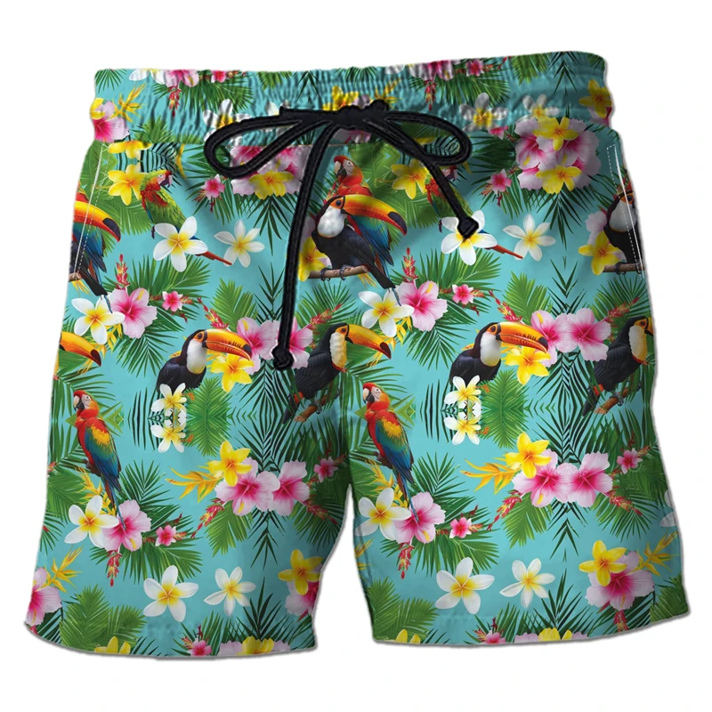Men's 3D Printed Parrot Short Pants Hawaiian Toucan Beach Board Shorts Ramphastidae Bermuda Shorts Casual Summer Clothing