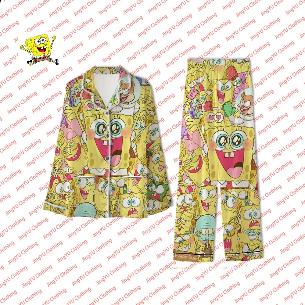 2024 New SpongeBob SquarePants Summer Cartoon Cute Pajamas Set Fashion Comfortable Casual Home Pajamas Couples