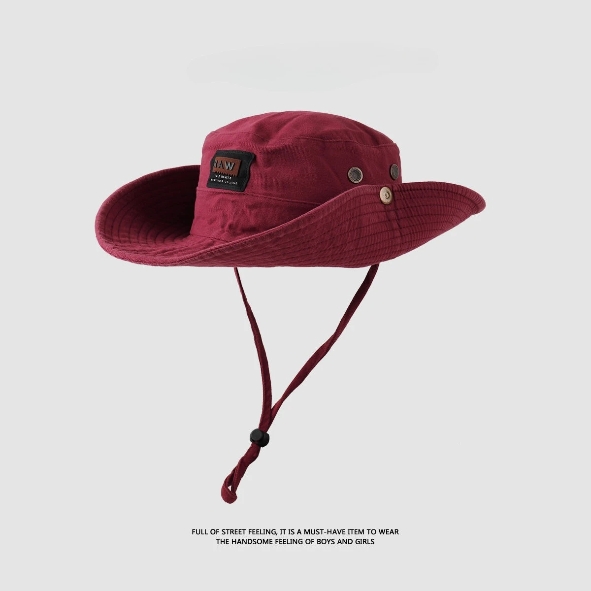 

2025 New! Burgundy Western Cowboy Trendy Drawstring Bucket Hat - Unisex Big Eaves Sun Hat for Outdoor Fishing & Mountaineering