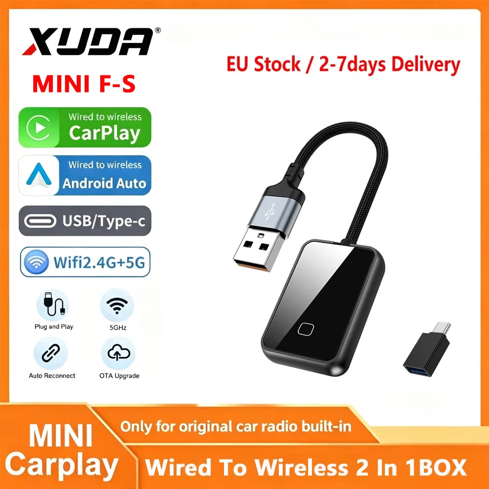2026 XUDA MINI F-S 2-in-1 Kabelloser Adapter Android Auto CarPlay Wireless Smart Car Play Box für OEM-Fahrzeuge Plug-and-Play