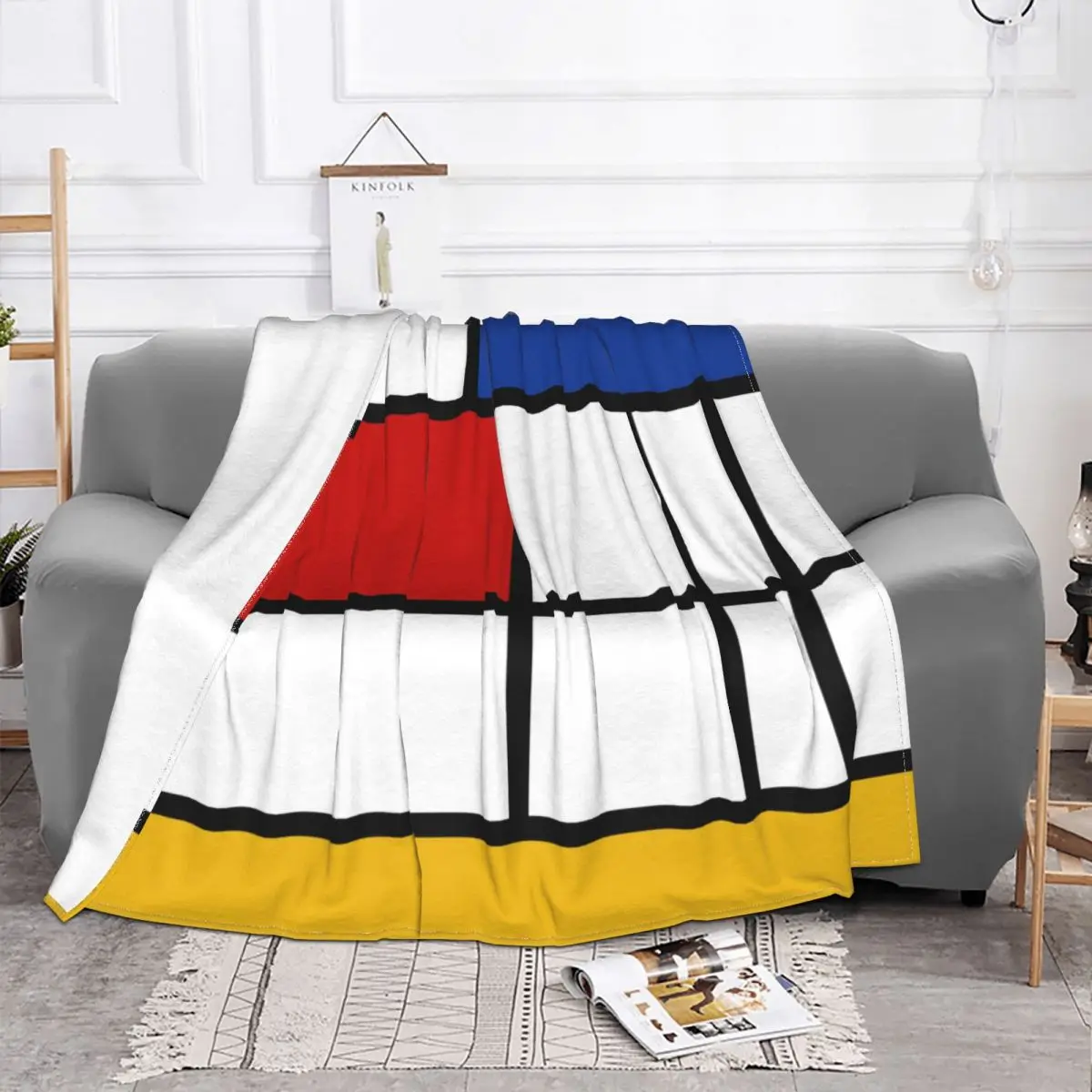 De Stijl Piet Mondrian Plaid Blanket Soft Fleece Spring Warm Flannel Geometric Modern Throw Blankets for Sofa Car Bedding Quilt