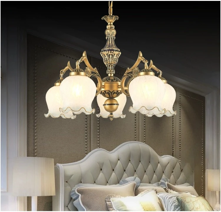 Modern LED Flower Ceiling Chandeliers Ironwork Countryside Retro Glass Pendant Lamp Home Decor Hanging Light Luster Fixtures