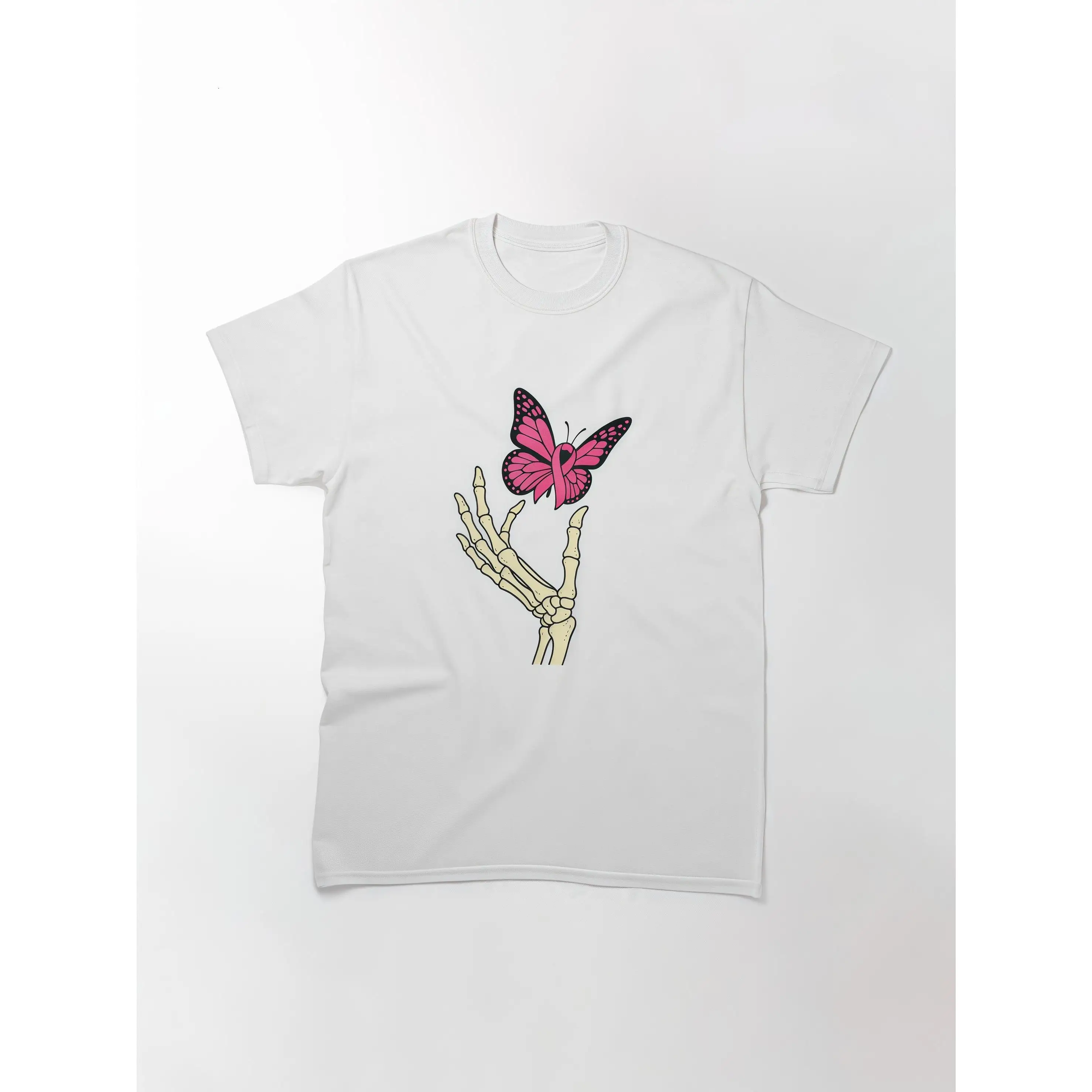 

Gothic Butterfly T-Shirt Unisex Skeleton Hand Graphic Tee Alternative Grunge Aesthetic Pink Butterfly Art Cotton Top Gift