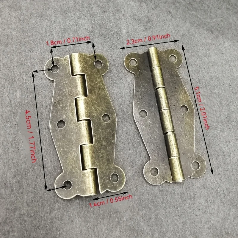 9 pieces of vintage bronze-colored cabinet door hinge furniture accessories, small wooden gift box hinge hardware, 51x23mm