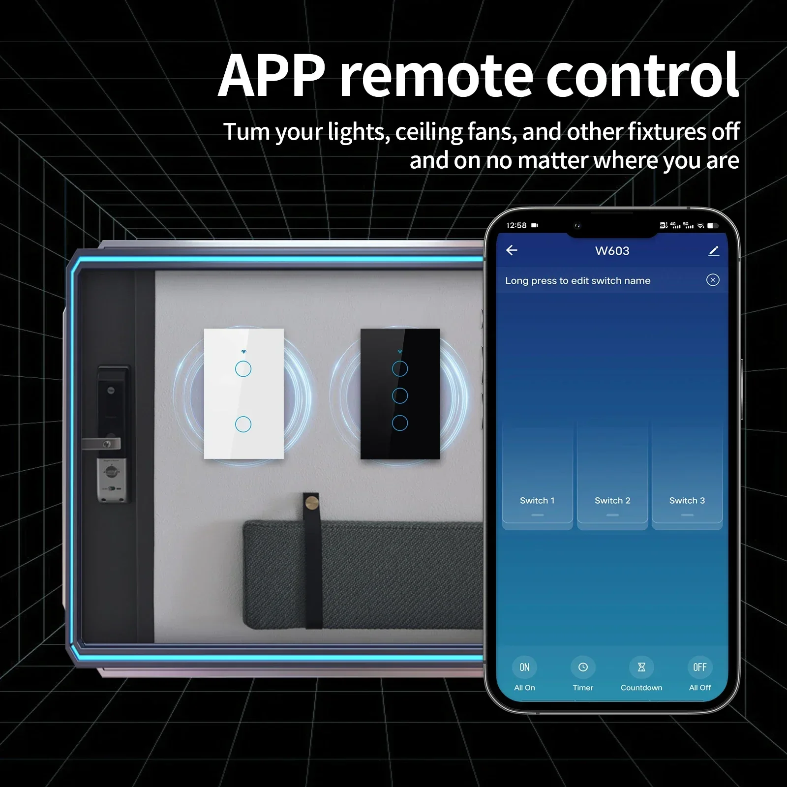 TNCE Tuya US Switch wifi zigbee,rf433 switches, No-Neutral/Wire LED light control Wall Button,smart voice with Alexa Google Home