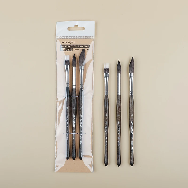 Artsecret New Arrival #628 Watercolor Paintbrush 3/Set Of Black Horsehair Gray Mouse Hair And Nylon Hair Making