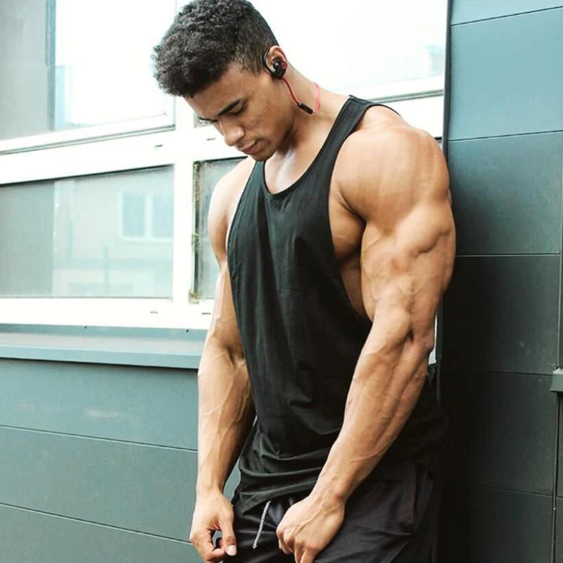 

Plain Casual Gym Fitness Running Singlets Mens Workout Bodybuilding Loose Tank Tops Summer Cotton Breathable Sleeveless T-shirts