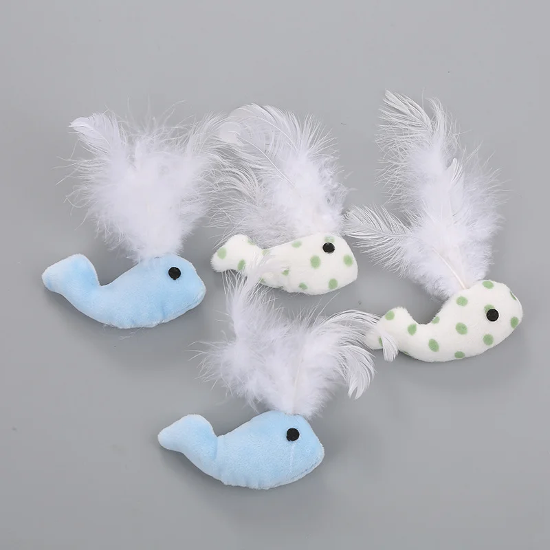 Pet Supplies Toy Super Soft Plush Whale With Feathers Cat Interactive Play Cat Toy