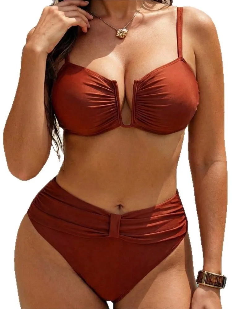 L-4XL Plus Size High Waist Bikini Women's Push Up Big Large Size Swimsuit Summer Mujer Tummy Control Swimwear Bikini Sets view 5