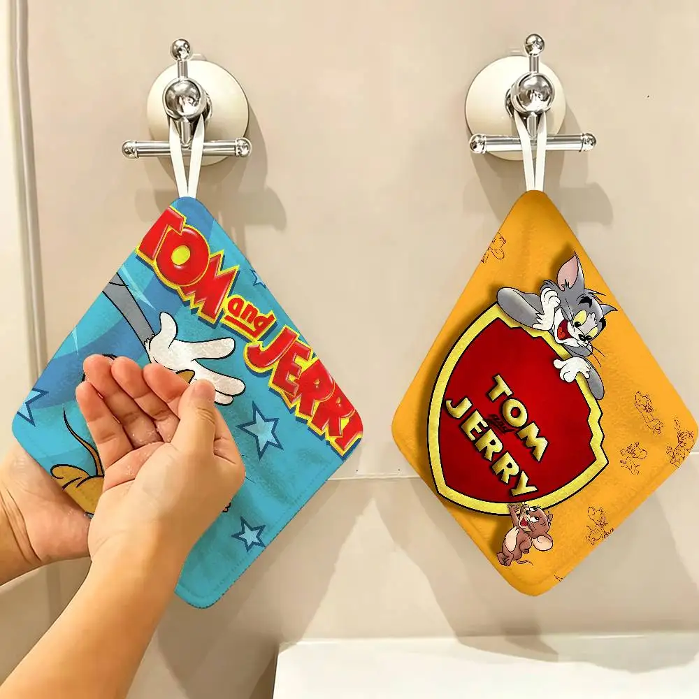 T-Tom and Jerry Comedy animated short film Polyester Cotton Hand Wiping Towel, Anti-shrink Hanging Kitchen Cloth for Household