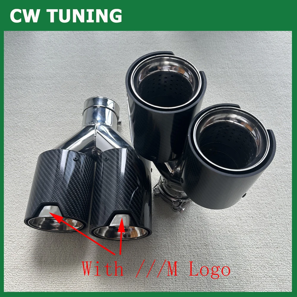 

2PCS Dual Outlet Glossy Carbon Muffler Pipes Universal M Performance SIlver Stainless Steel Exhaust Tips End For BMW Series