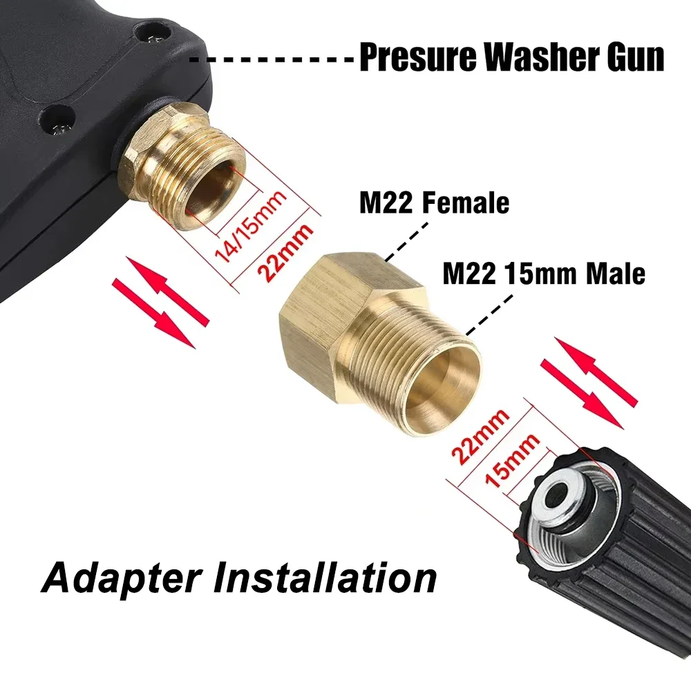 High Pressure Washer Gun & Foam Cannon Set, M22-15 Male/Female Adapter, 5 Nozzles for Car Wash Cleaning