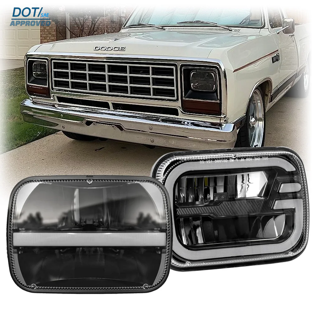 

DOT 5×7" LED Flowing Headlamp For Dodge W/D/B 350 250 150 100 D50 Ramcharger Ram 4000 81-96 Hi-Lo Beam Turn Signal W/ DRL Light