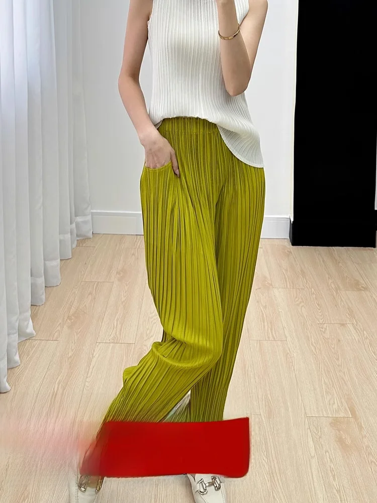 

Брюки женские деловые повседневные с высокой талией, однотонные, плиссированные, для офиса, летние, модные, омолаживающие, простой дизайн