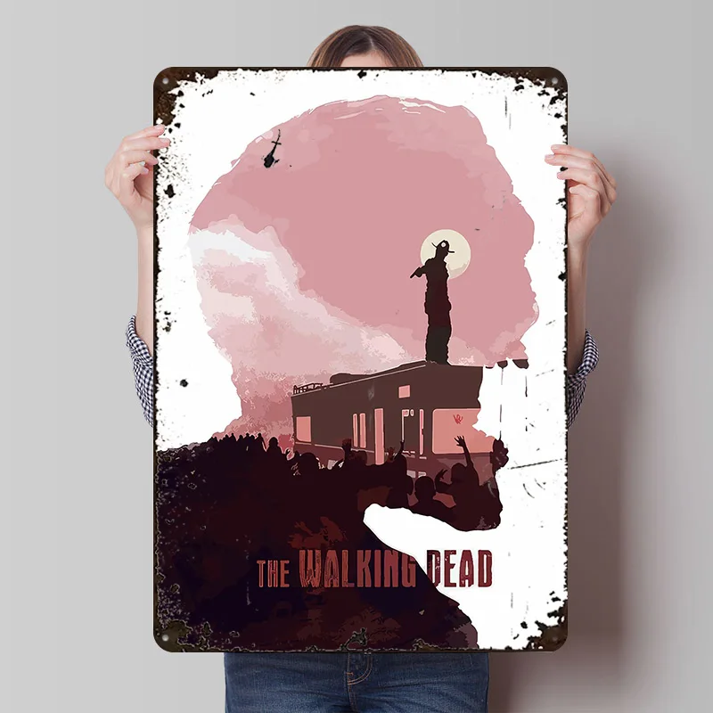 المشي الميت المعادن ملصق جدار الفن جدارية تخصيص معدن القصدير علامات ل جدار الفن الديكور ديكور المنزل ديكورات المرآب