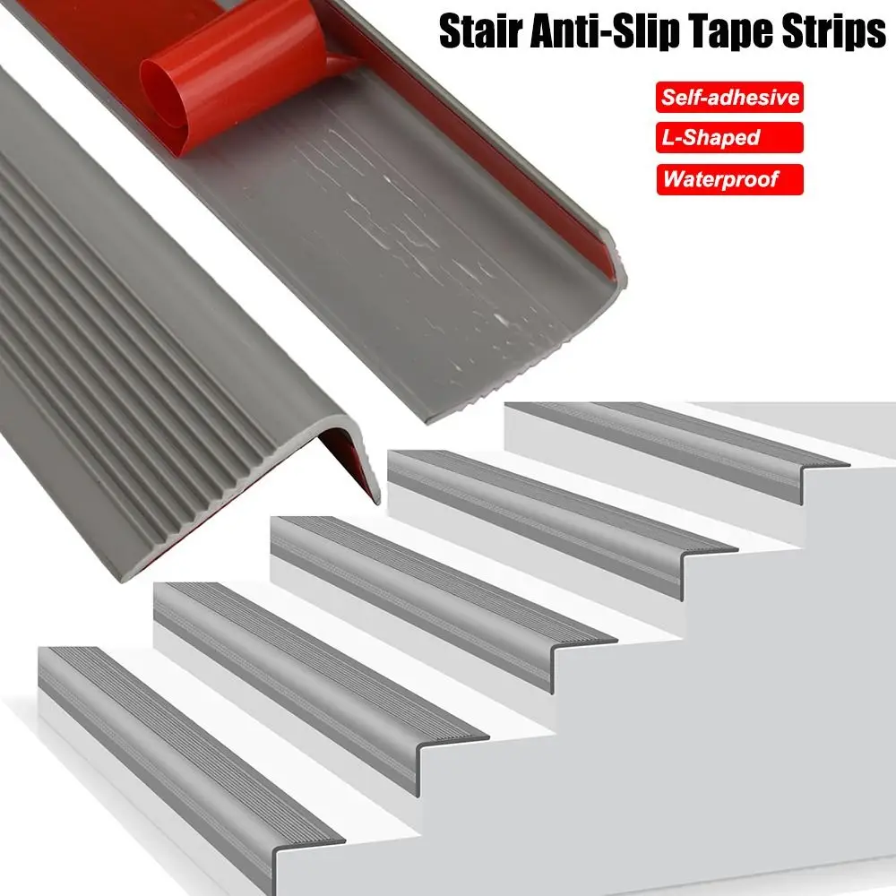 New Self-adhesive Stair Anti-Slip Tape L-Shaped PVC Non-Slip Protector Strips Waterproof Step Edge Protector Home Office