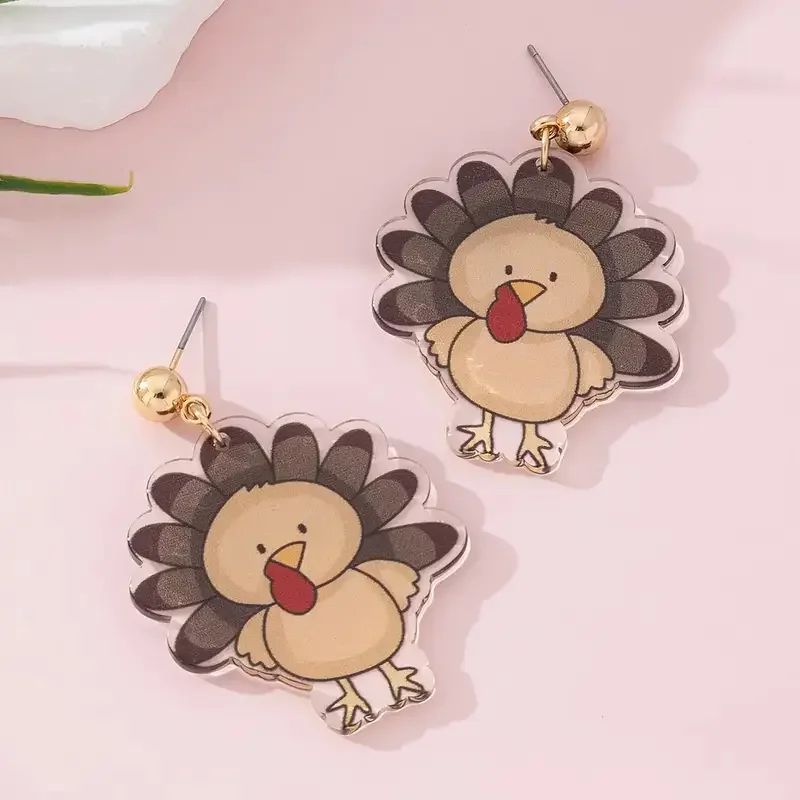 أقراط تركية بوهيمية - أقراط متدلية من الأكريليك على شكل تركيا اللطيفة لحفلات عيد الشكر، هدية جوهرة عيد الميلاد في ديسمبر