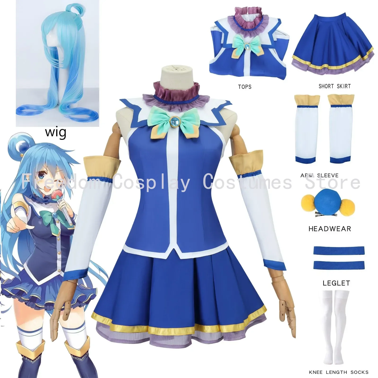 

Anime KonoSuba God's Blessing on This Wonderful World Cosplay Aqua Costume Uniform Wig Dress Set Party Outfit for Women