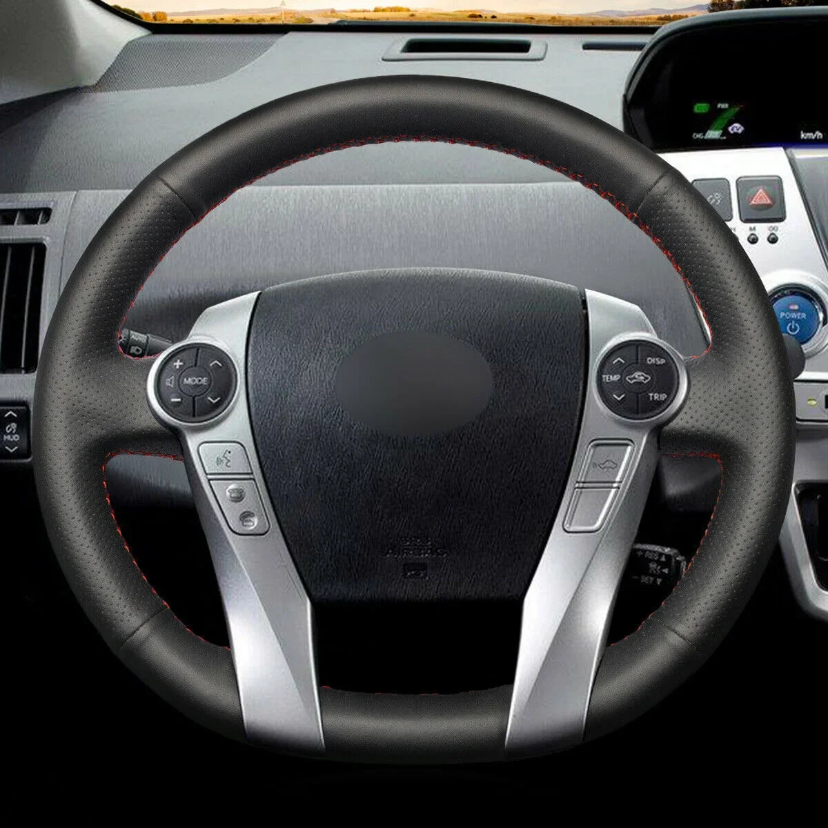 

DIY Hand Suture Artificial Leather Steering Wheel Cover For Toyota Prius 30 (XW30) C V Aqua Car Accessories