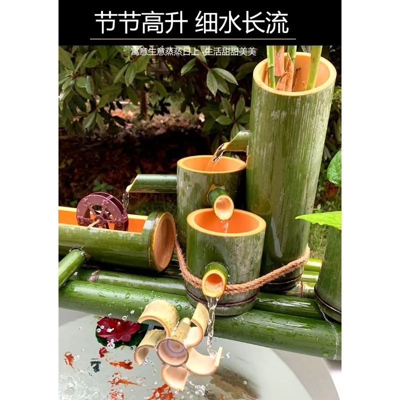 Natural Bamboo Water Fountain Ornament Circulating Water Feature Decor For Fish Tank Aquarium Tabletop Garden Decoration