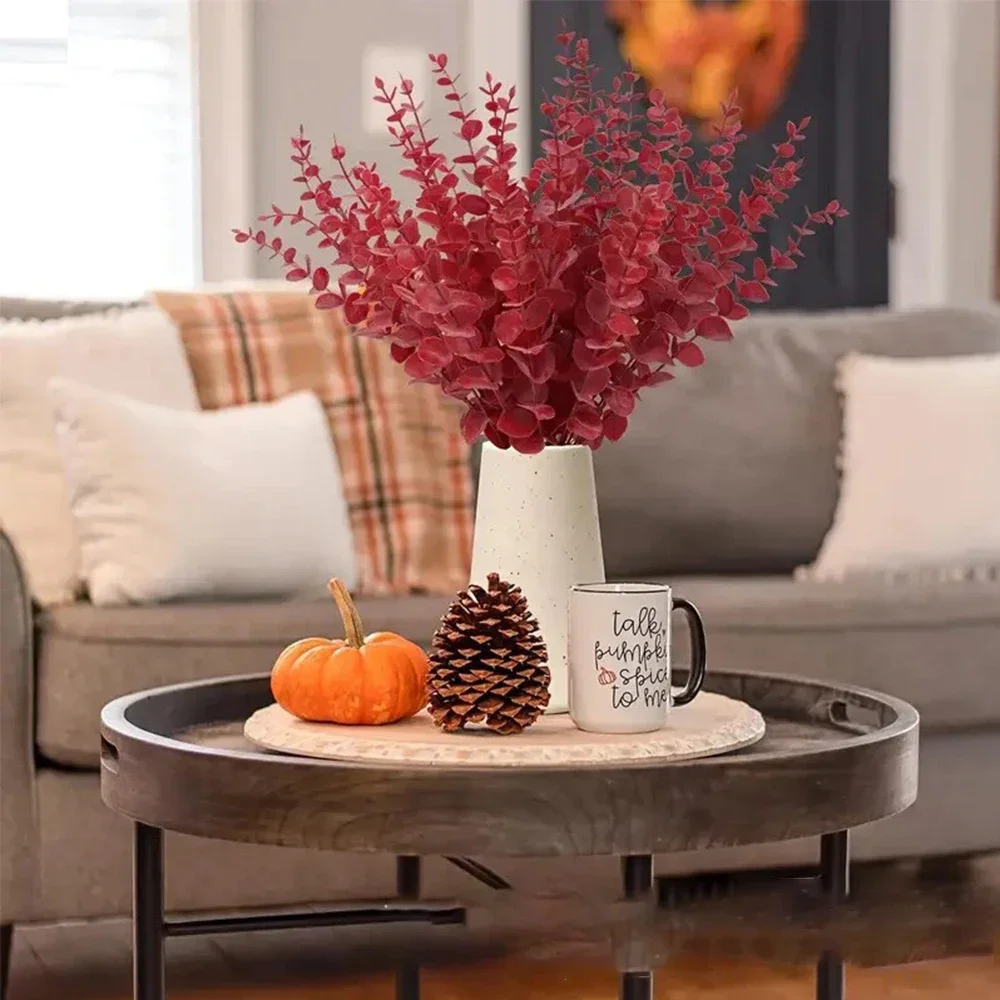 10 Stück künstliche Eukalyptusblätter, Eukalyptus-Stiele für Zuhause, Blumenstrauß, Herzstück, Hochzeitsdekoration, Weihnachtsdekoration – Detail 6