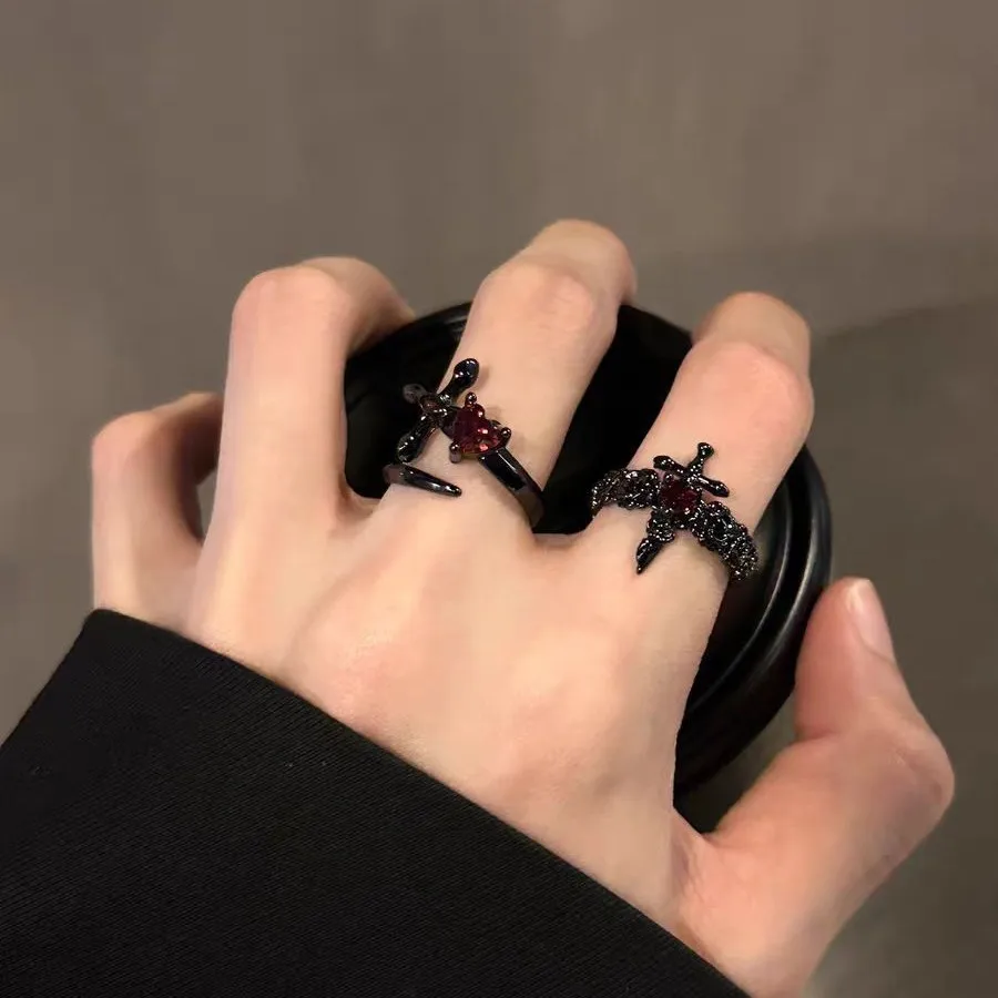 Punk Y2K Dark Black Schmetterling Kreuz Geometrie Unregelmäßige Offene Ringe Für Frauen Gothic Halloween Grunge Zubehör EMO Schmuck Geschenk