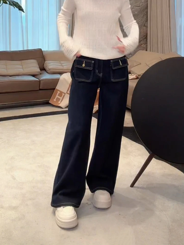 

High Waist Straight Leg Jeans Women's Casual Waed Denim Bla Gold ME Faions Slimming Versatile Cotton Blend Zipper Closure