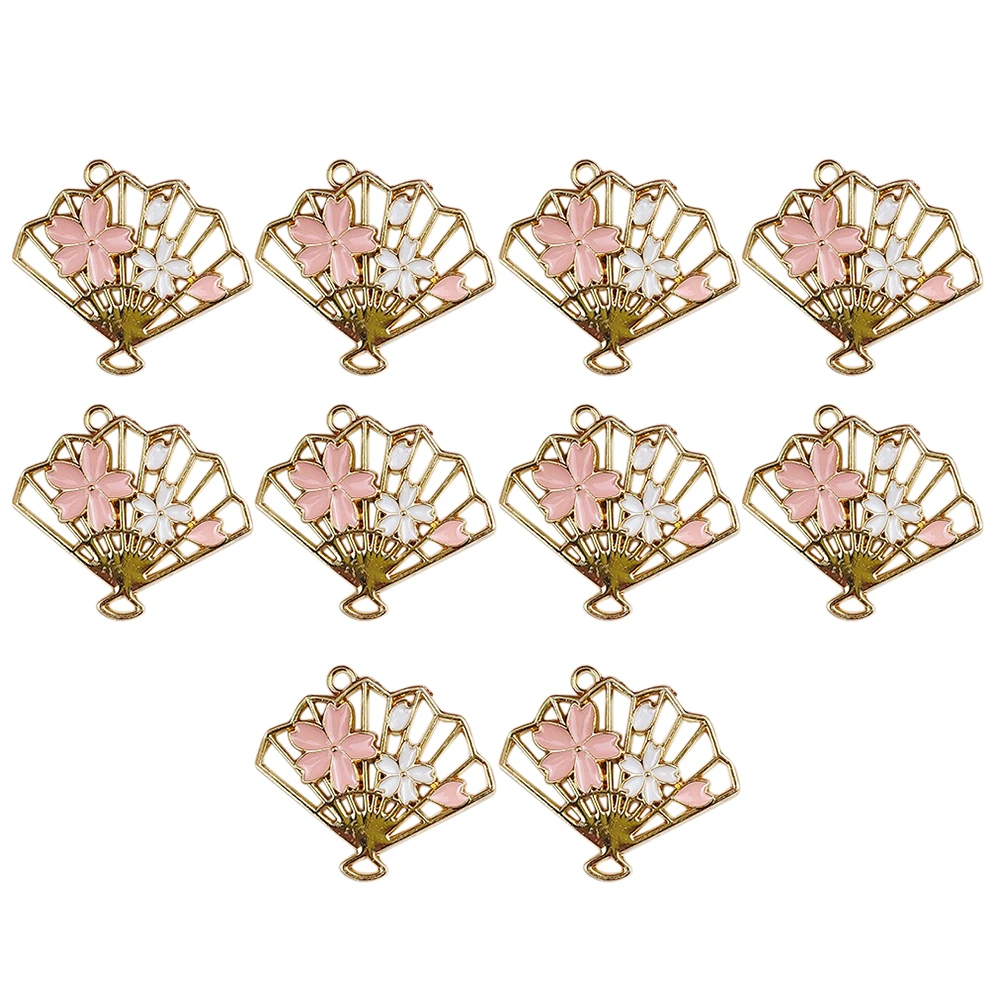 

10 pcs Fan Pendant Cherry Blossom Pattern Metal Accessories Hollow Keychain Charms Jewelry Parts Lightweight Decor