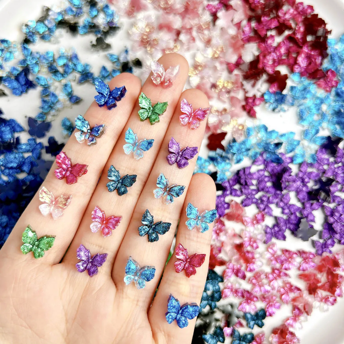 

30PCS Double Colors Sparkling Butterfly Resin Nail Art Decorations Creative Sweet Luminous Butterfly Nail Charms DIY Nails Parts