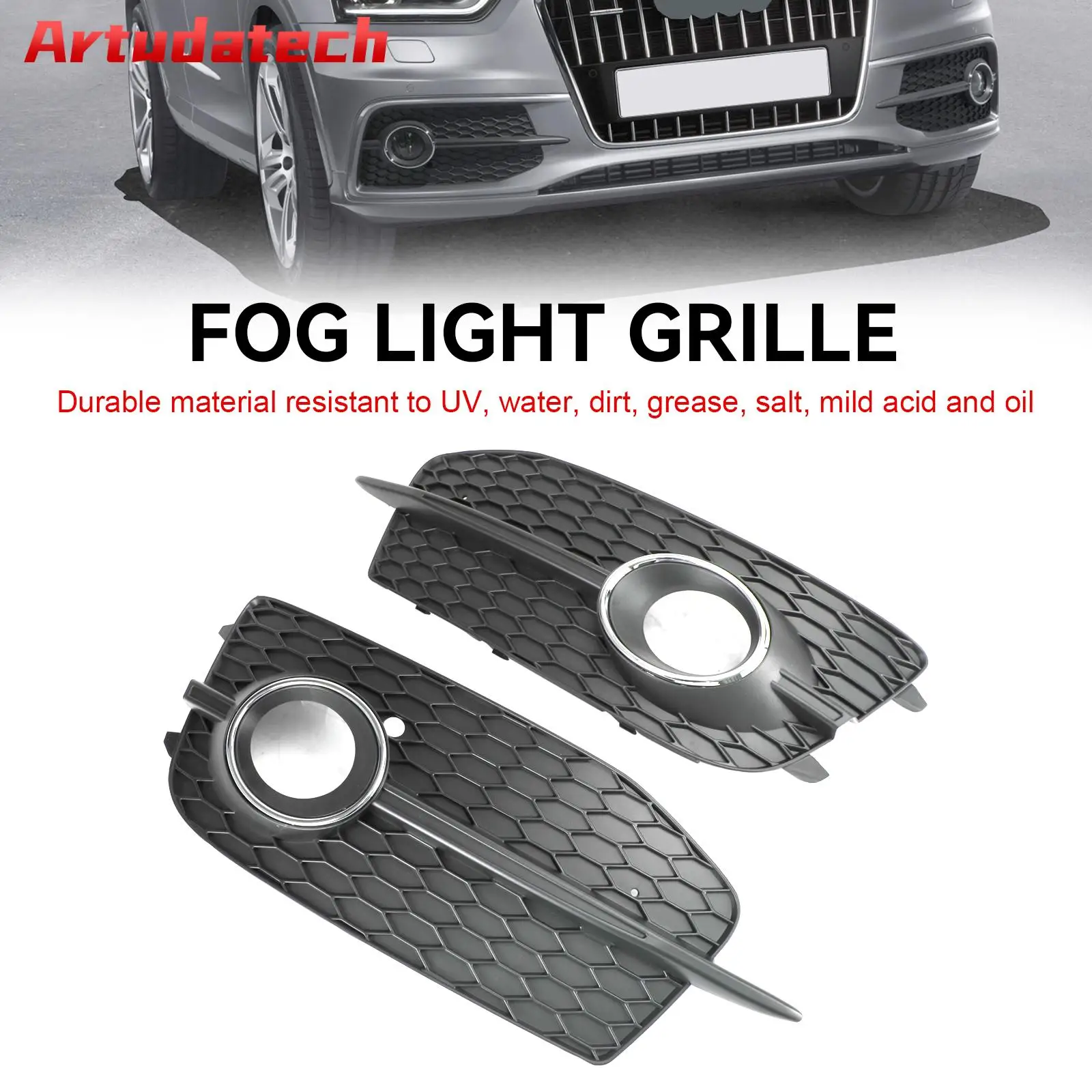 Artudatech 2PCS Bumper Fog Light Grill Grille 8U0807681DSP9 Fit for Audi Q3 S-Line 2012-2014