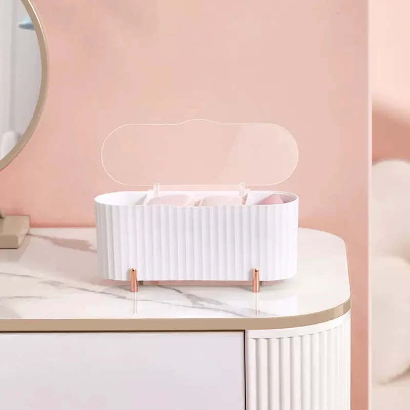 Support organisateur de coton-tige, boîte de rangement pour tampons de coton, boîte de maquillage en papier dissolvant Transparent avec couvercle, maquillage de bureau anti-poussière