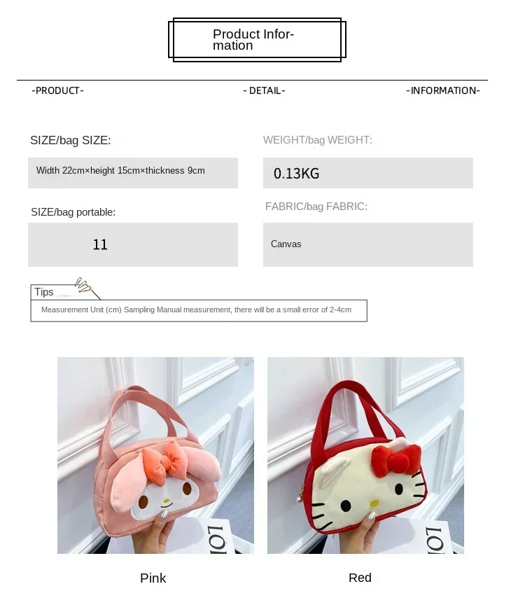 Sanurgente-Sac à main en toile de grande capacité pour enfants, sac de rangement de dessin animé, Hello Kitty, Semiccomprend le, nouveau