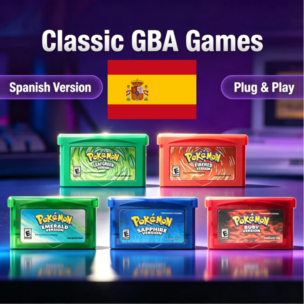 Espagne GBA Jeu vidéo 32 bits Cartouche de jeu pour console Pokémon Série Pokémon Émeraude Rouge feu Rubis Vert feuille Saphir ESP