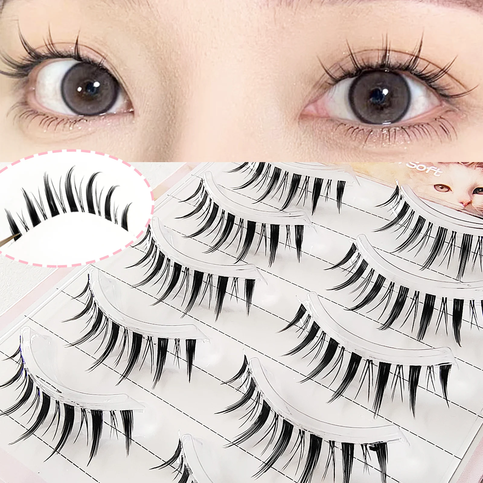 Honey Eyelash 5 pairs Little Devil Eyelash Clear Bond Super Natural and Soft Japanese and Korean Eyelashes