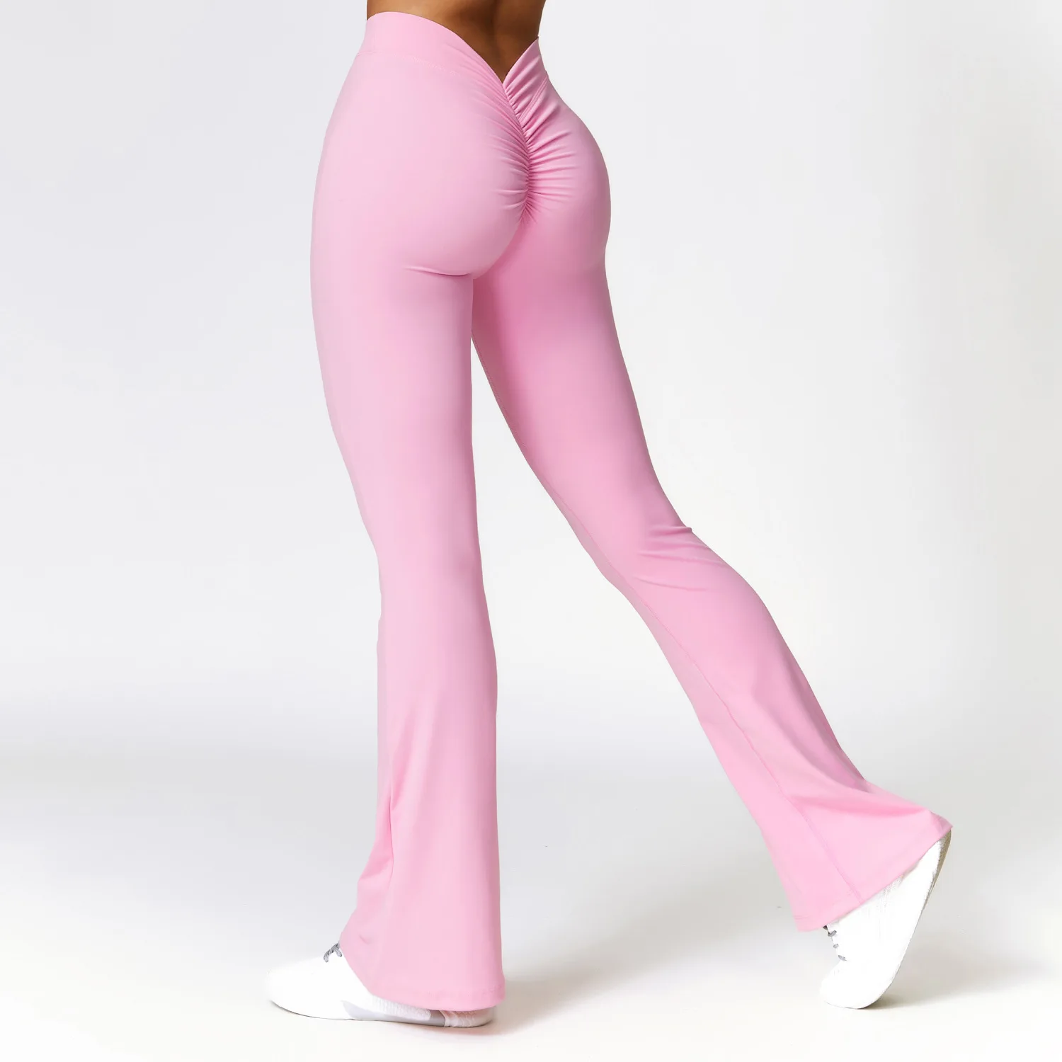 Leggings svasati pantaloni da Yoga a forma di V per l\'anca pantaloni a gamba larga a vita alta da donna pantaloni sportivi svasati da palestra per