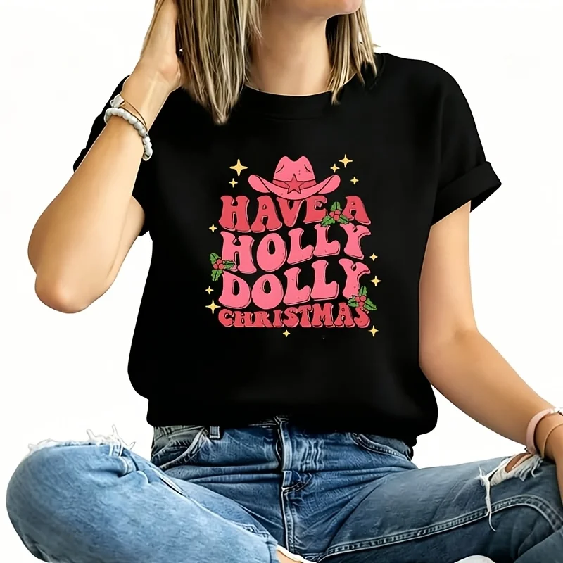 Have a Holly Dolly Christmas Women's Plus Size T-Shirt 100% Cotton 220g