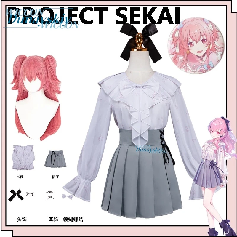 

Project Sekai Momoi Airi Cos Costume Jirai Kei JK Uniform Set With Wig Halloween Daily Wear Pjsk Round Badge Merchandise