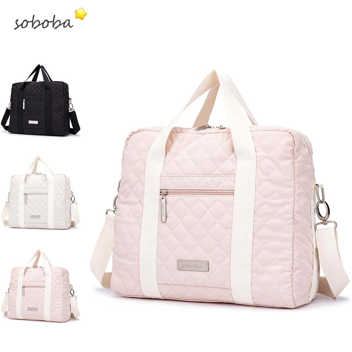 Multifunctional Diaper Bag Tote Quilted Large Capacity Nappy Handbag Mommy Travel Bag Detachable Shoulder Strap for Baby Care